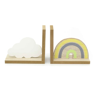 Set Of 2 Rainbow & Cloud Childrens Wooden Bookends | Baby Nursery Kids Book Ends