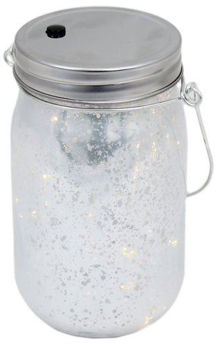 Mercury Glass Light Up LED Mason Jar Christmas Lantern With Handle ~ White