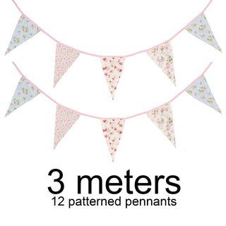 Ditzy Floral Fabric Bunting | 12 Pennant Flag Shabby Chic Bunting - 3m