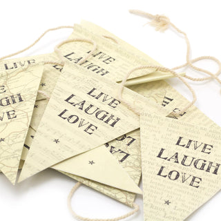 3m Live Laugh Love Party Bunting | 12 Pennant Paper Bunting Wedding Bunting Banner Party Decoration | Indoor Flag Bunting Banner