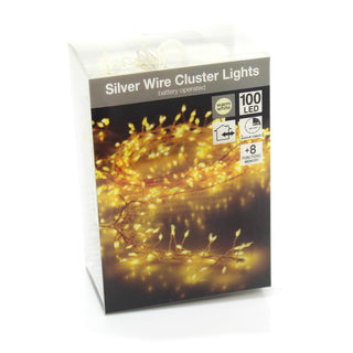 100 LED Silver Wire Fairy Lights | Battery Operated With 8 Lighting Modes Weatherproof Battery Box | Warm White String Lights For Indoor Outdoor