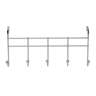 Chrome Over Door Hook Rack, 37cm 5 Hook Metal Door Hanger Storage Hooks