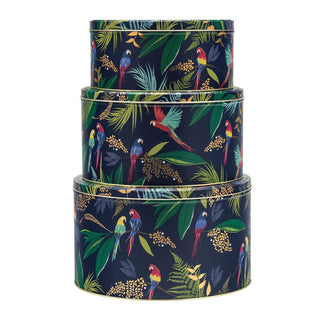 Sara Miller Set Of 3 Parrot Design Round Nesting Cake Tins | Cake Storage Tins