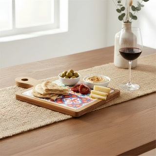Tuscany Ceramic Inlay Cheese Board, Square Wooden Serving Board - 33cm