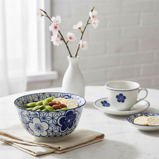 Japanese Style Blue and White Ceramic Bowl, 11.5cm Footed Tapas Snack Bowl