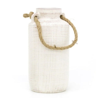 White Flower Vase Floral Display Pot with Rope Handle