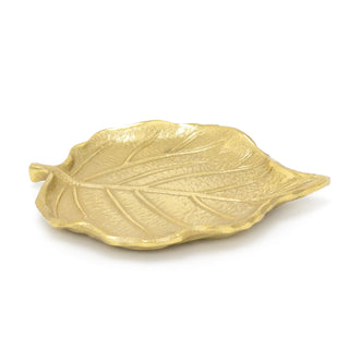 Elegant Gold Metal Leaf Trinket Dish | Aluminium Storage Display Vanity Tray | Botanical Jewellery Plate
