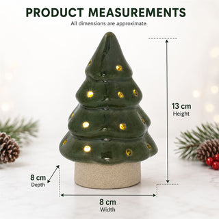 Christmas Tree LED Light, 13cm Battery Operated Green Ceramic Decoration