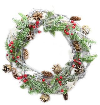 Rustic Frosted Pine Cone Star and Berry Christmas Wreath Decoration