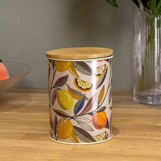 Citrus Zest Canister Airtight Kitchen Caddy With Wooden Lid Storage Tin - Cream