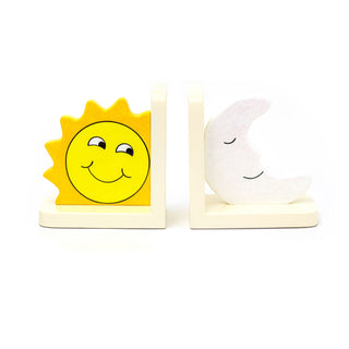 Pair Of Childrens Sun & Moon Bookends | Decorative Wooden Bookends For Kids