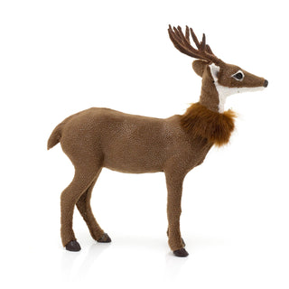 Christmas Reindeer With Fur Scarf | Deer Stag Ornament Statue Figurine Christmas Ornaments For The Home | 25cm Standing Reindeer Stag Christmas Decoration