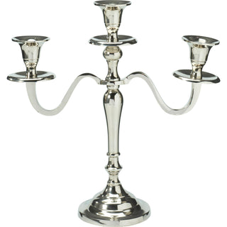 3 Arm Silver Aluminium Candelabra, 30cm Tall Candle Holder Table Centrepiece