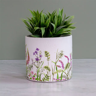 Elegant White Floral Terracotta Plant Pot | Botanical Cachepot Indoor Planter