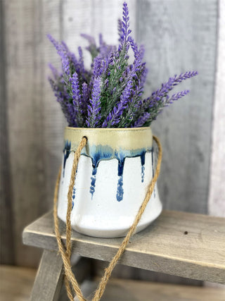 Retro Ceramic Cachepot Planter Indoor Garden Plant Pot | Flower Pot Vintage Hanging Basket | Rope Ceiling Plant Hanger