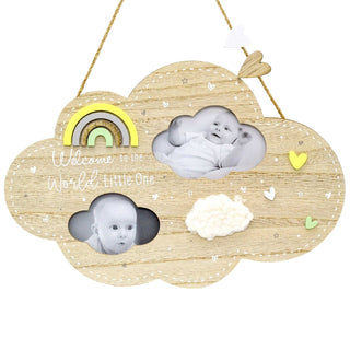 Cloud Shaped 2 Aperture New Baby Photo Frame | Wooden Newborn Picture Frame