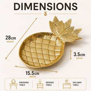 Pineapple Trinket Dish, 28cm Gold Metal Jewellery Ring Tray Catchall Dish Decor