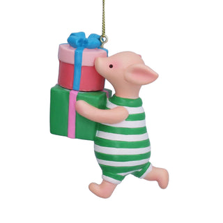 Piglet Christmas Tree Decoration with Presents, Gisela Graham 6.5cm