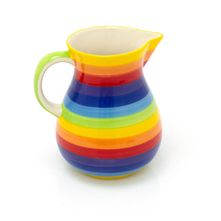 Hand Painted Rainbow Stripe Ceramic Flower Jug Vase | Serving Jug Water Pitcher Large Milk Jug | Kitchen Jug Glazed Vase Jug For Flowers
