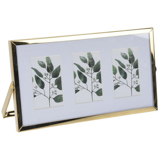 Gold Hinged Photo Frame for 3 Pictures with Mount | Standing Frame 21x12cm