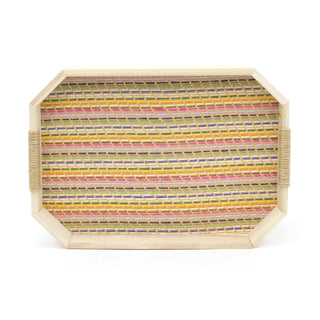 34cm Kasbah Multicolour Weave Rectangle Tray | Boho Wooden Tray With Handles | Kitchen Tea Coffee Tray Breakfast Tray