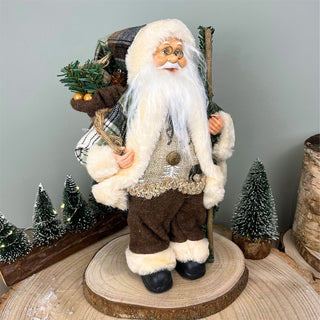 Green Plaid Santa Claus Figurine | Standing Father Christmas Ornament - 30cm
