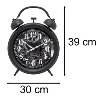 Retro Black Twin Bell Moving Gear Cog Wall Clock | Industrial Vintage Style Wall Clock | Silent Wall Clock Large Replica Twin Bell Clock