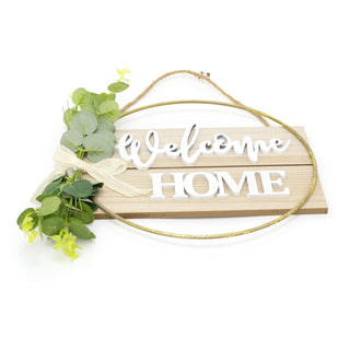 30cm Rustic Floral Wooden Welcome Sign House Plaque | Botanical Welcome Home Large Decorative Welcome Plaque | Round Welcome Door Wreath