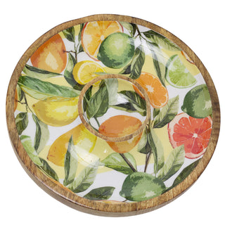 Citrus Chip and Dip Serving Platter, 30cm Wooden Round Serving Tray for Nibbles