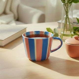 Hand Painted Candy Stripe Mug 300ml Pink & Blue Fine China Tea Coffee Cup