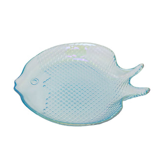 Fish Shaped Glass Dish, 180ml Blue Nautical Snack Serving Bowl 20x17cm