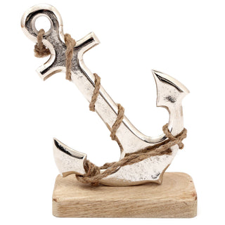 18cm Nautical Silver Metal Ships Anchor | Seaside Ornament Decoration On Stand | Aluminium Boat Anchors
