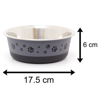 Pet Bowl Grey Non Slip Pet Feeding Bowl | Pet Stainless Steel Food Bowl | Cat Dog Food Water Dish - 800ml
