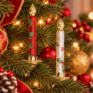 Set Of 2 Glass Clip On Christmas Candle Tree Decorations, Gisela Graham 13cm
