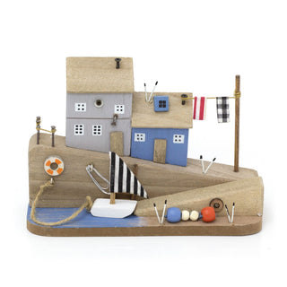Coastal Cottages Nautical Ornament | Wooden Seaside Scene - Nautical Decoration