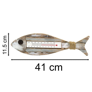 Rustic Nautical Fish Shaped Wall Thermometer | Wooden Hanging Room Thermometer