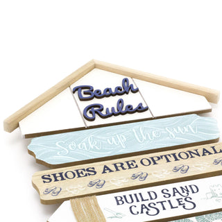 50.5 cm Beach Rules Wooden Sign Nautical Decor Wall Art - Decorative Coastal Wall Mounted Beach Hut Plaque