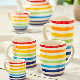 Hand Painted Tall Rainbow Mug | Rainbow Stripe Ceramic Tall Latte Coffee Mug