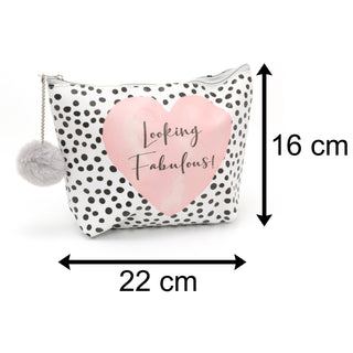 Looking Fabulous Polka Dot Travel Cosmetic Makeup Bag | Toiletry Holder Beauty Wash Bag Organiser Pouch | Heart Pencil Case Clutch Bag