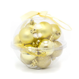 14 Piece Gold Mini Christmas Tree Bauble Box | Xmas Hanging Balls Christmas Tree Ornaments Decorations | Set Of Baubles