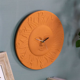 Terracotta Sun Clock | Wall Mounted Stoneware Terra-cotta Sunburst Clock - 30cm