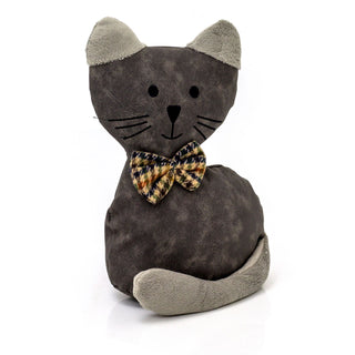 Faux Leather Cat Doorstop | Tartan Bow Cat Doorstopper Animal Doorstop - 1.5kg