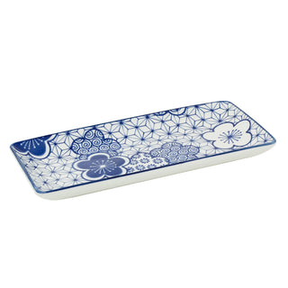 Japanese Style Blue and White Ceramic Serving Platter, 24.5cm Snack Tray Dish