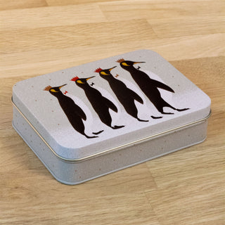 Sara Miller Small Rectangle Christmas Penguin Tin | Trinket Keepsake Tin Box