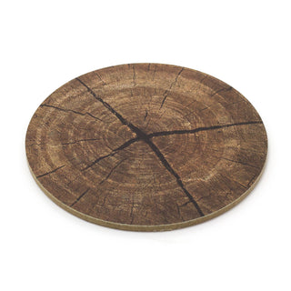 Set Of 6 Round Tree Trunk Print Coasters | Bark Design Cork Backed Coaster Set