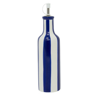 Striped Cruet Bottle, 26cm Ceramic Blue White Oil Pourer, 450ml Refillable Spout