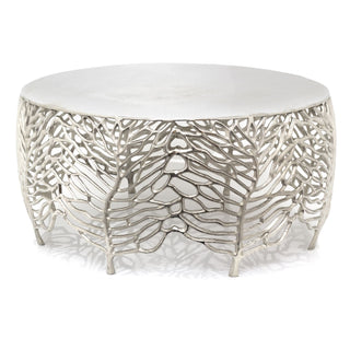 Elegant Large Round Silver Leaf Coffee Table Aluminium Living Room Table - 63cm