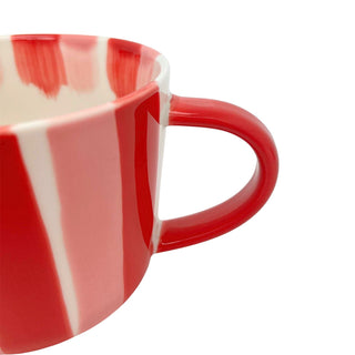 Hand Painted Candy Stripe Mug 300ml Red & Pink Fine China Tea Coffee Cup