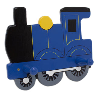 Blue Train and Coach Coatpeg | Childrens Wooden Wall Mounted Decorative Coat Peg Hook for Kids Room or Nursery Decor - Handmade in UK