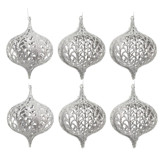 Silver Glitter Onion Christmas Bauble Sets | Deluxe Christmas Tree Ornament | Xmas Bauble Christmas Decor Hanging Decoration